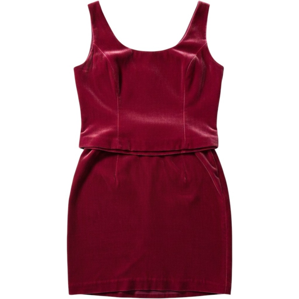 Vintage Albert Nipon Dark Raspberry Velvet 2-Piece Tank & Pencil Skirt Set Sz 8